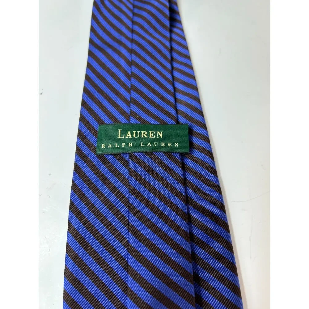 Lauren Ralph Lauren Men's Royal Blue Purple Diagonal Stripe 100% Silk Tie
